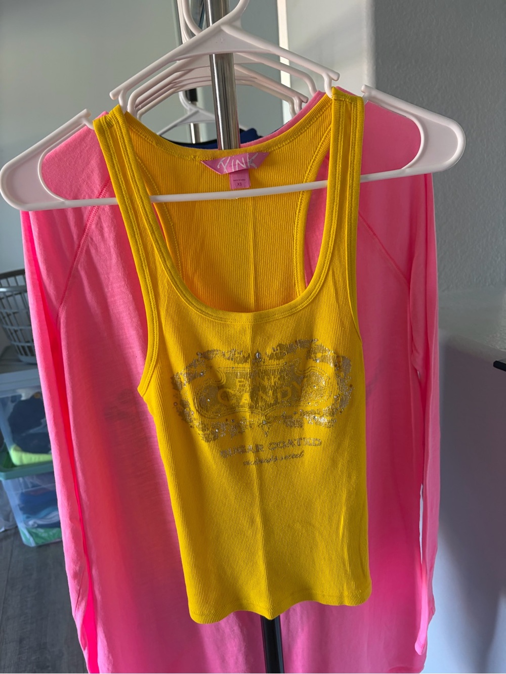 PINK Victoria's Secret Yellow Ribbed Racerback Tank - Picture 2 of 4